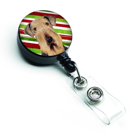 CAROLINES TREASURES Airedale Candy Cane Holiday Christmas Retractable Badge Reel SC9333BR